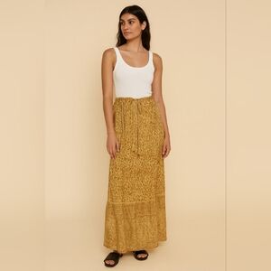 Aria Tan Animal Print Tiered Boho Tassels Festival Hippie Maxi Skirt Size Small